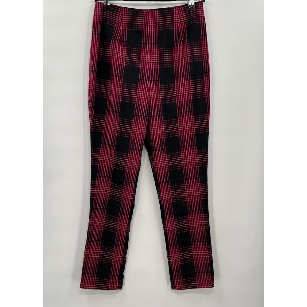GRLFRND Size S Plaid Trousers Womens Pinkโ Black High Rise Slim Straight Pants